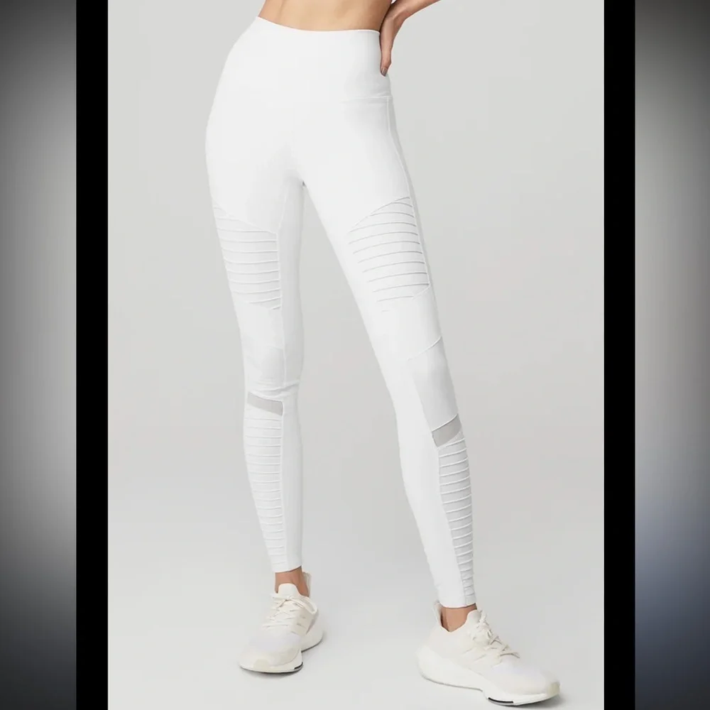 Alo Yoga Athena Mid Rise White Moto Leggings XS